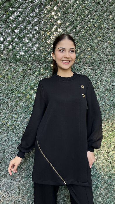 Nuss Fermuar Detaylı Pantolonlu Takım SİYAH - 2