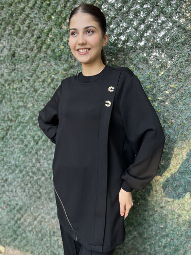 Nuss Fermuar Detaylı Pantolonlu Takım SİYAH - 3