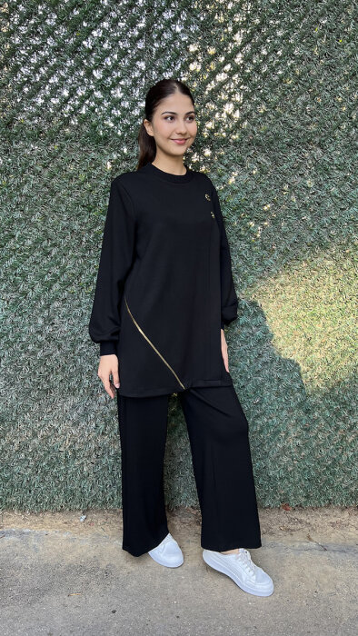 Nuss Fermuar Detaylı Pantolonlu Takım SİYAH - 4