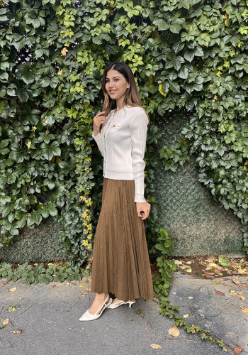 Nuss Fitilli Simli Kısa Hırka EKRU - 3