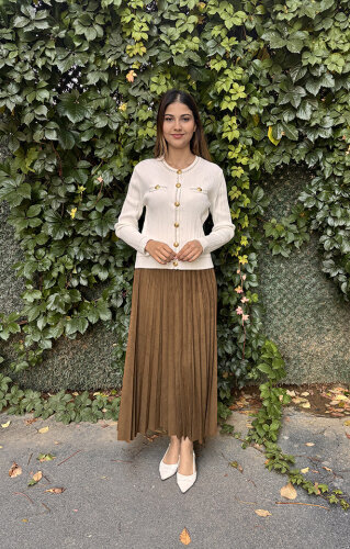 Nuss Fitilli Simli Kısa Hırka EKRU - 5