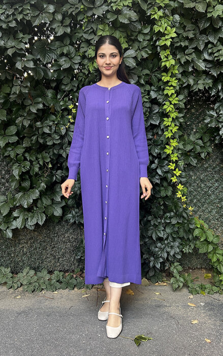 Nuss Fitilli Uzun Hırka LİLA - 1