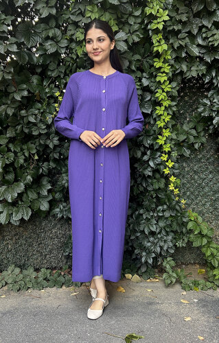 Nuss Fitilli Uzun Hırka LİLA - 2