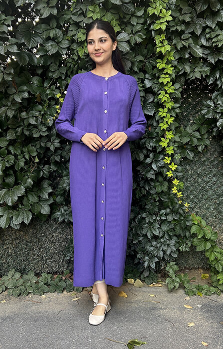 Nuss Fitilli Uzun Hırka LİLA - 2