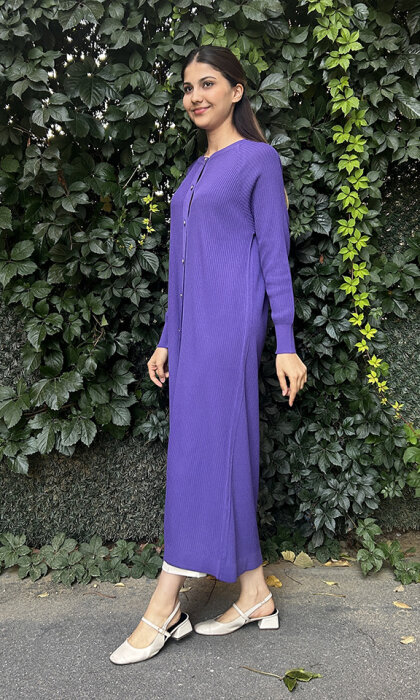 Nuss Fitilli Uzun Hırka LİLA - 3
