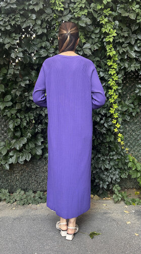 Nuss Fitilli Uzun Hırka LİLA - 4