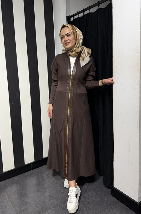 Nuss Kolları Triko Belden Oturtmalı Kap KAHVE - 3