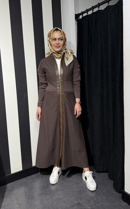 Nuss Kolları Triko Belden Oturtmalı Kap KAHVE - 1