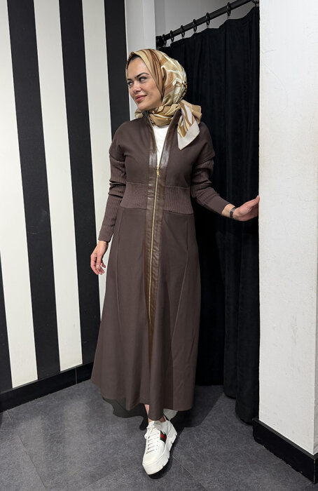 Nuss Kolları Triko Belden Oturtmalı Kap KAHVE - 4