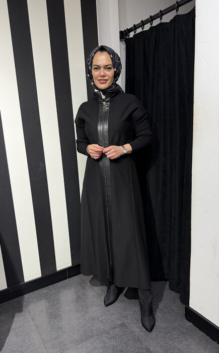 Nuss Kolları Triko Belden Oturtmalı Kap SİYAH - 2