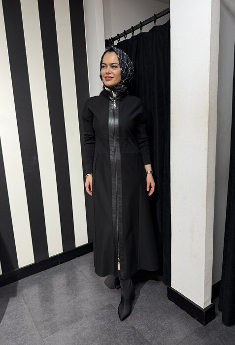 Nuss Kolları Triko Belden Oturtmalı Kap SİYAH - 3