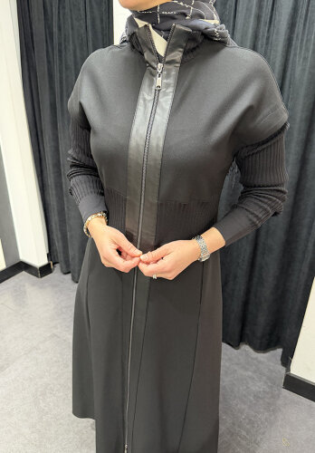 Nuss Kolları Triko Belden Oturtmalı Kap SİYAH - 4