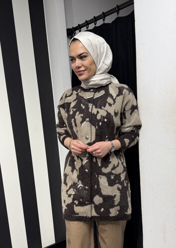 Nuss Leopar Desenli Hırka KAHVE - 3