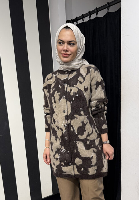 Nuss Leopar Desenli Hırka KAHVE - 2