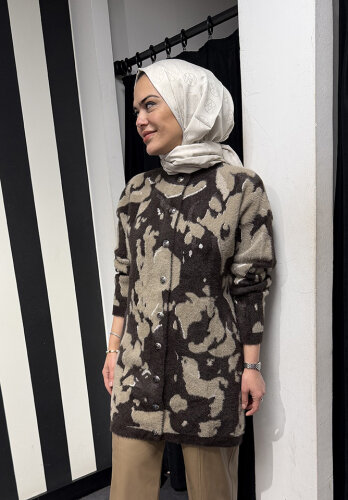 Nuss Leopar Desenli Hırka KAHVE - 4