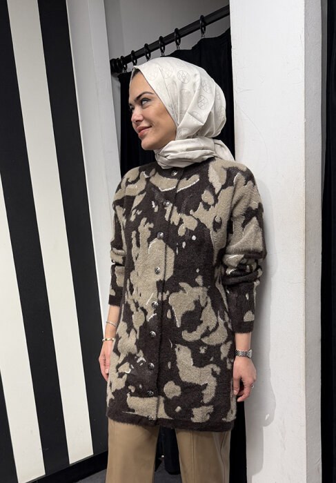 Nuss Leopar Desenli Hırka KAHVE - 4