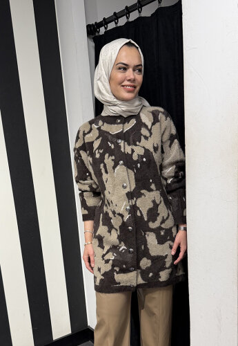 Nuss Leopar Desenli Hırka KAHVE - 5