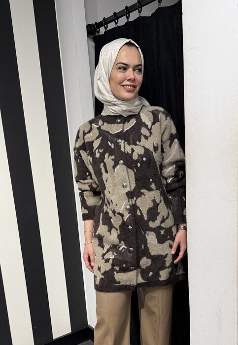 Nuss Leopar Desenli Hırka KAHVE - 5