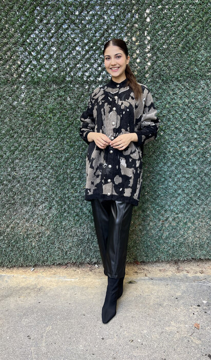 Nuss Leopar Desenli Hırka SİYAH - 2