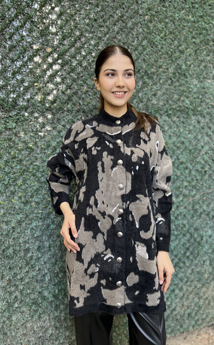 Nuss Leopar Desenli Hırka SİYAH - 3