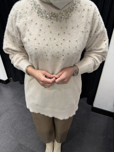 Nuss Önü Boncuklu Kazak BEJ - 3