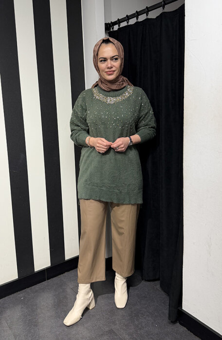 Nuss Önü Boncuklu Kazak HAKİ - 1