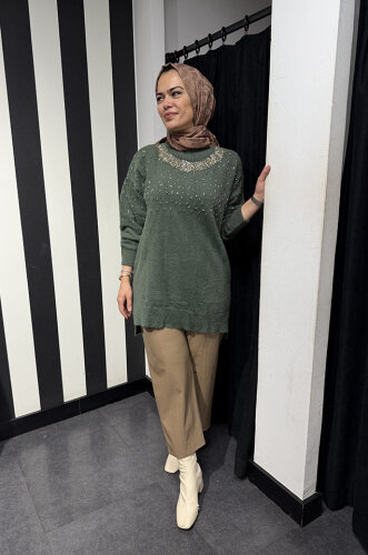 Nuss Önü Boncuklu Kazak HAKİ - 3