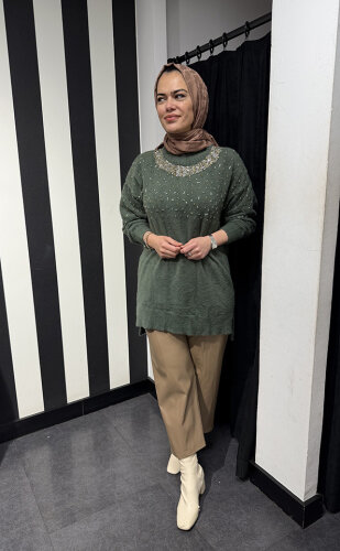 Nuss Önü Boncuklu Kazak HAKİ - 4