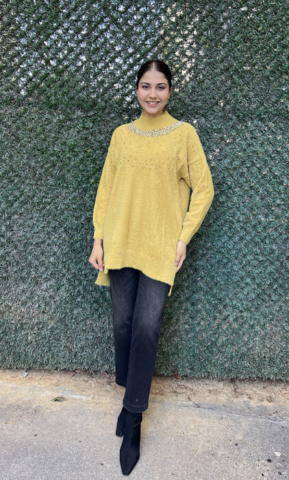 Nuss Önü Boncuklu Kazak HARDAL - 1