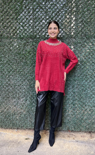 Nuss Önü Boncuklu Kazak KIRMIZI - 2