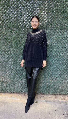 Nuss Önü Boncuklu Kazak SİYAH