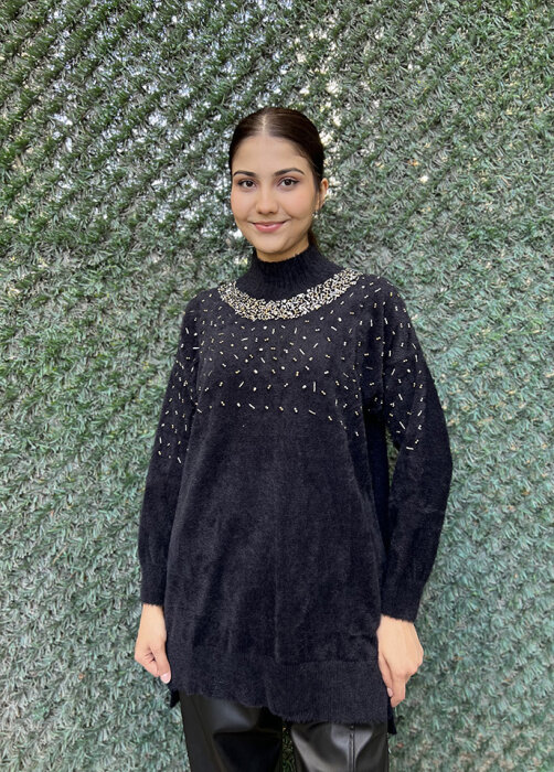 Nuss Önü Boncuklu Kazak SİYAH - 2