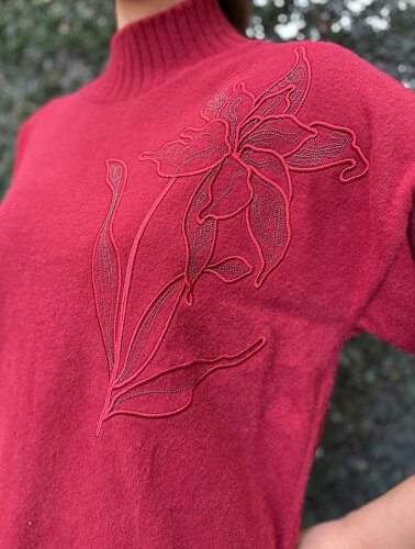 Nuss Önü Çiçek İşlemeli Kazak KIRMIZI - 2