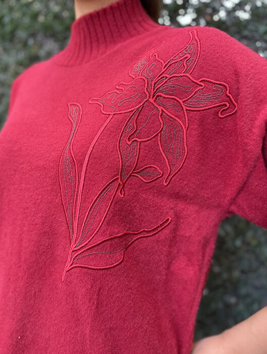 Nuss Önü Çiçek İşlemeli Kazak KIRMIZI - 2