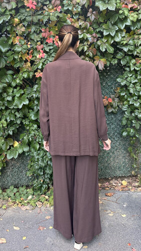 Nuss Önü Çıtçıtlı ve Cepli Pantolonlu Takım Bitter Kahve - 3