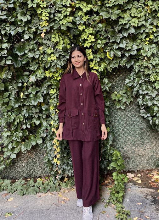 Nuss Önü Çıtçıtlı ve Cepli Pantolonlu Takım MÜRDÜM - 1