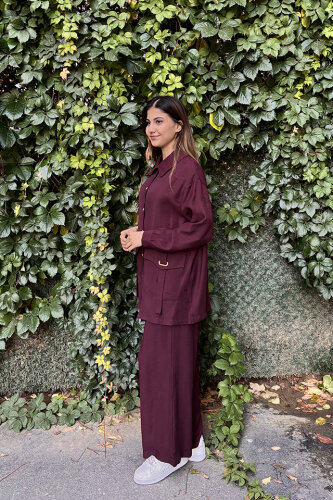 Nuss Önü Çıtçıtlı ve Cepli Pantolonlu Takım MÜRDÜM - 2