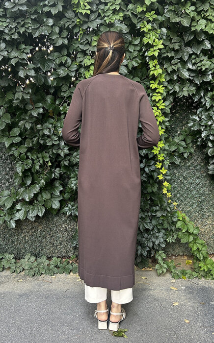 Nuss Önü Düğmeli Uzun Hırka KAHVE - 3