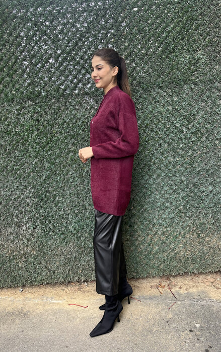 Nuss Önü Düğmeli Yumoş Hırka BORDO - 3