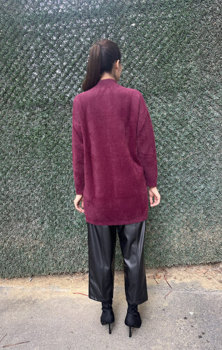 Nuss Önü Düğmeli Yumoş Hırka BORDO - 4