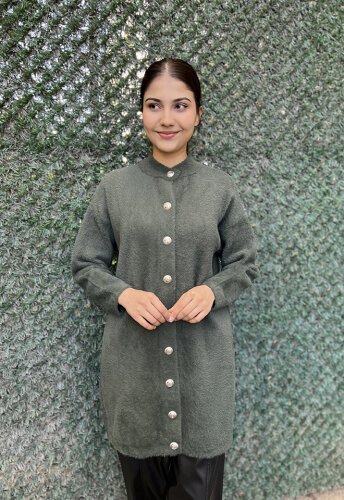 Nuss Önü Düğmeli Yumoş Hırka HAKİ