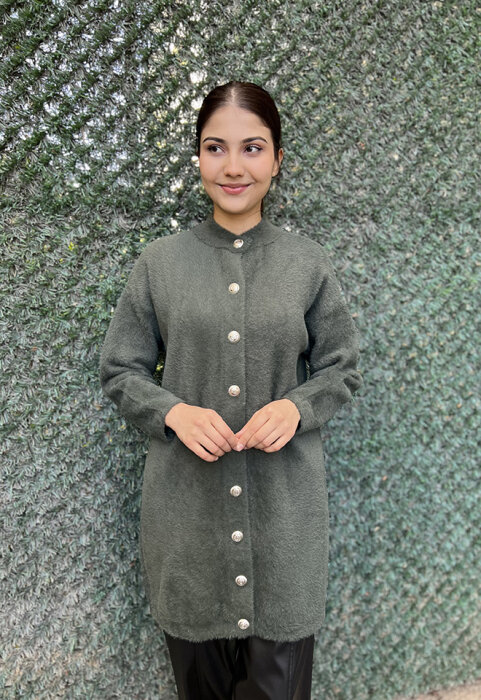 Nuss Önü Düğmeli Yumoş Hırka HAKİ - 1