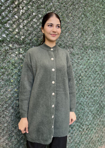 Nuss Önü Düğmeli Yumoş Hırka HAKİ - 3