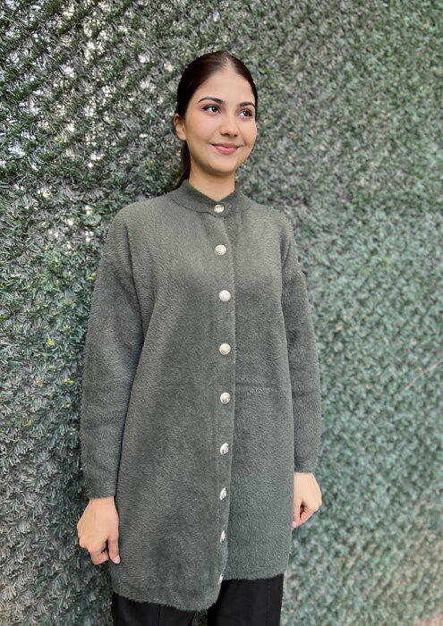 Nuss Önü Düğmeli Yumoş Hırka HAKİ - 3