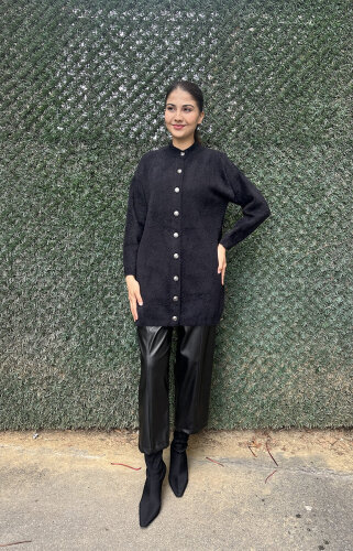 Nuss Önü Düğmeli Yumoş Hırka SİYAH - 2