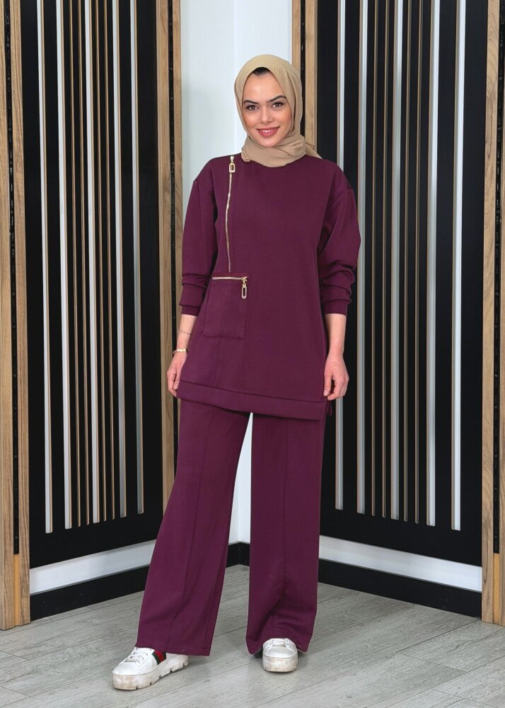 Nuss Önü Fermuar Detaylı Pantolonlu Takım MÜRDÜM - 2