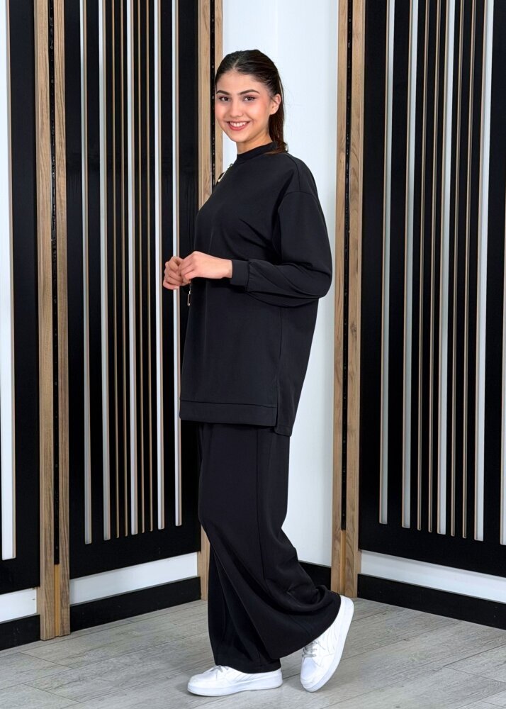 Nuss Önü Fermuar Detaylı Pantolonlu Takım SİYAH - 3