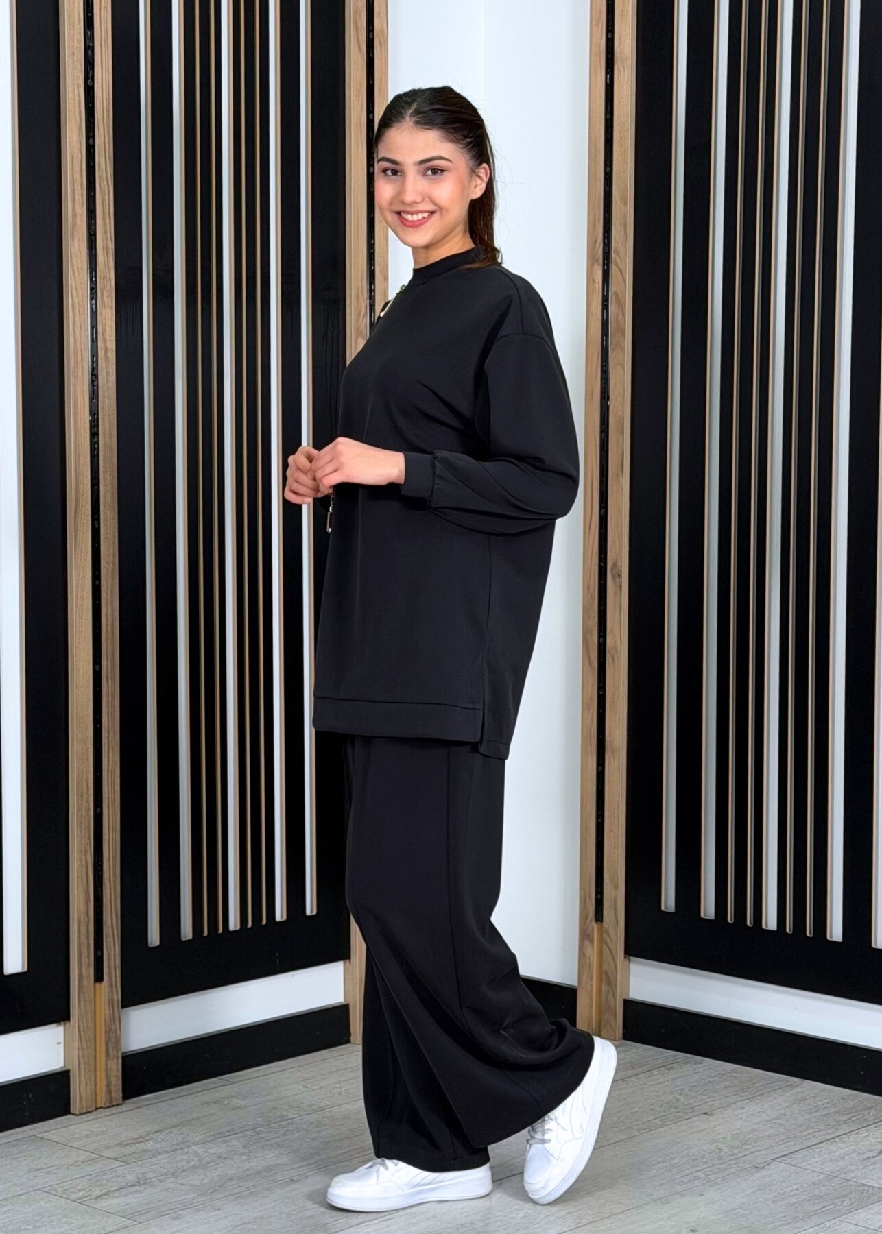 Nuss Önü Fermuar Detaylı Pantolonlu Takım SİYAH - 3