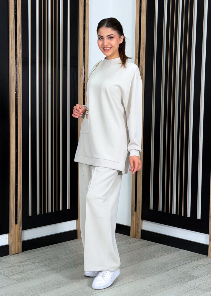 Nuss Önü Fermuar Detaylı Pantolonlu Takım TAŞ - 2