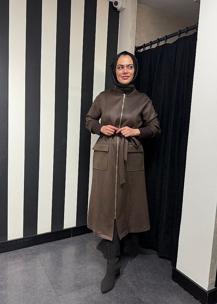 Nuss Önü Fermuarlı Simli Kap KAHVE - 3